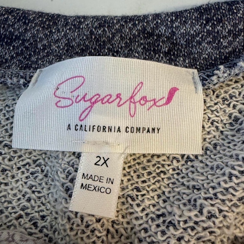 Sugarfox Lace Up Boho Lightweight Sweatshirt Womens 2X Cottage Beach Blue Floral - Picture 2 of 5